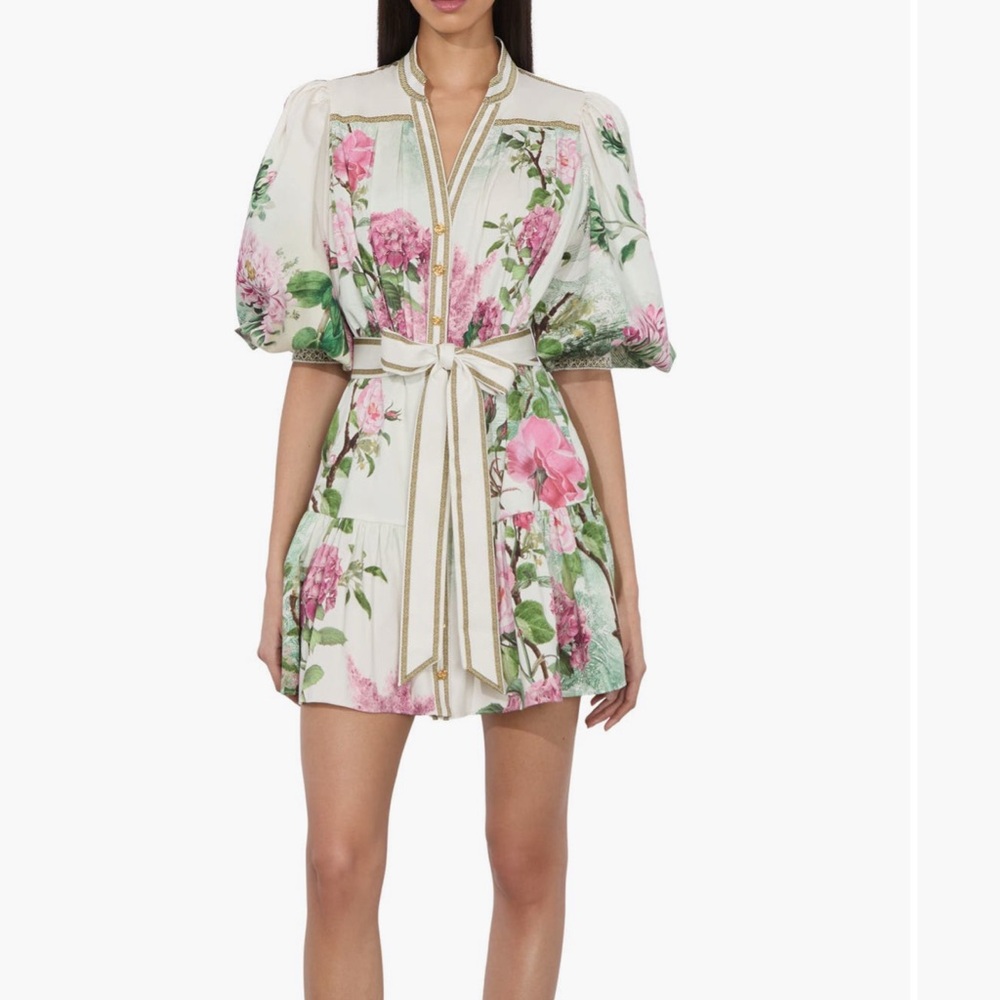 Alice + Olivia Floral Dress with Pink and Green Accents